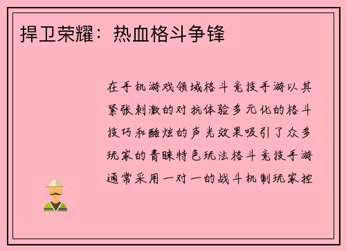 捍卫荣耀：热血格斗争锋